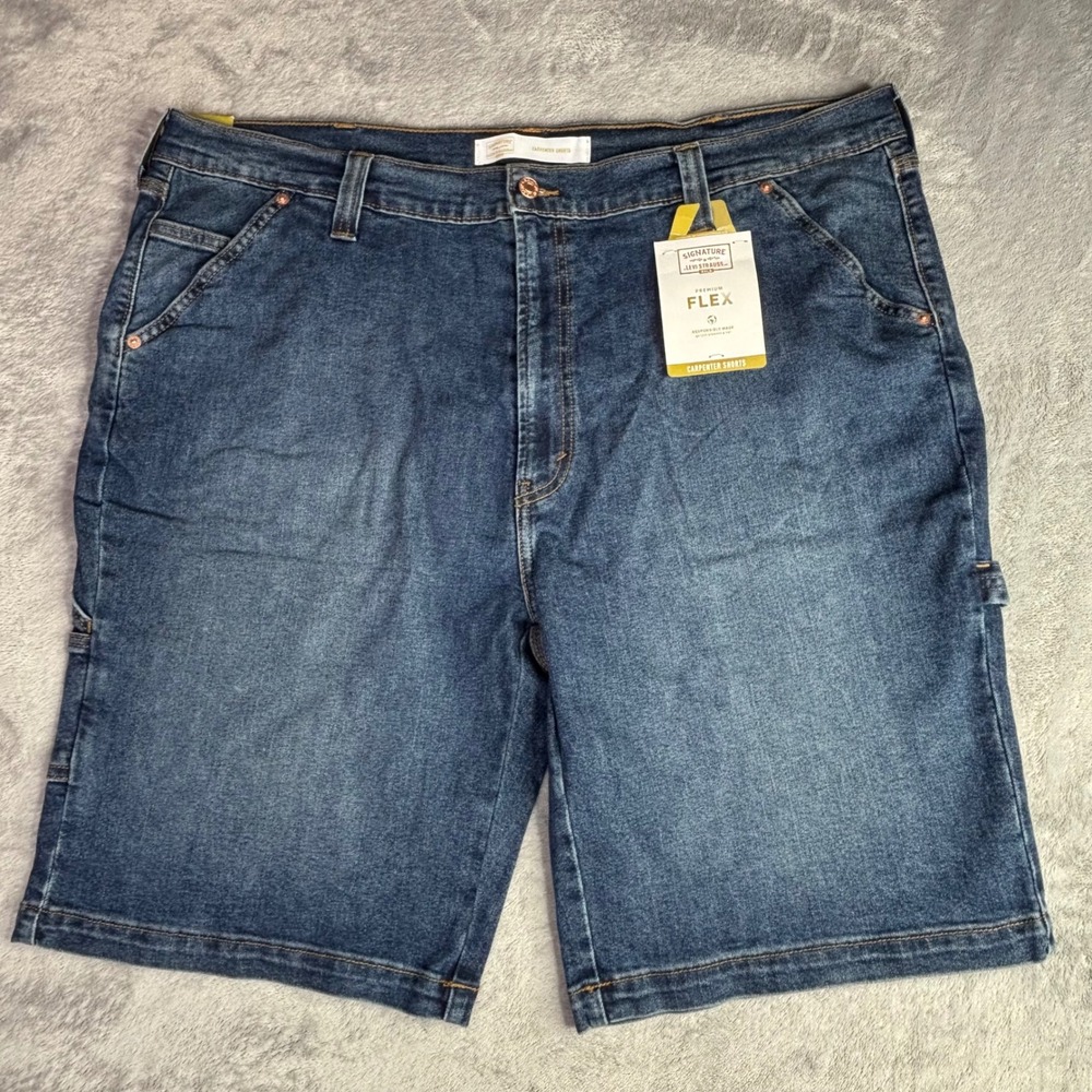 Signature Levi Strauss Men 42 Blue Carpenter Shorts Premium Flex Denim Utility